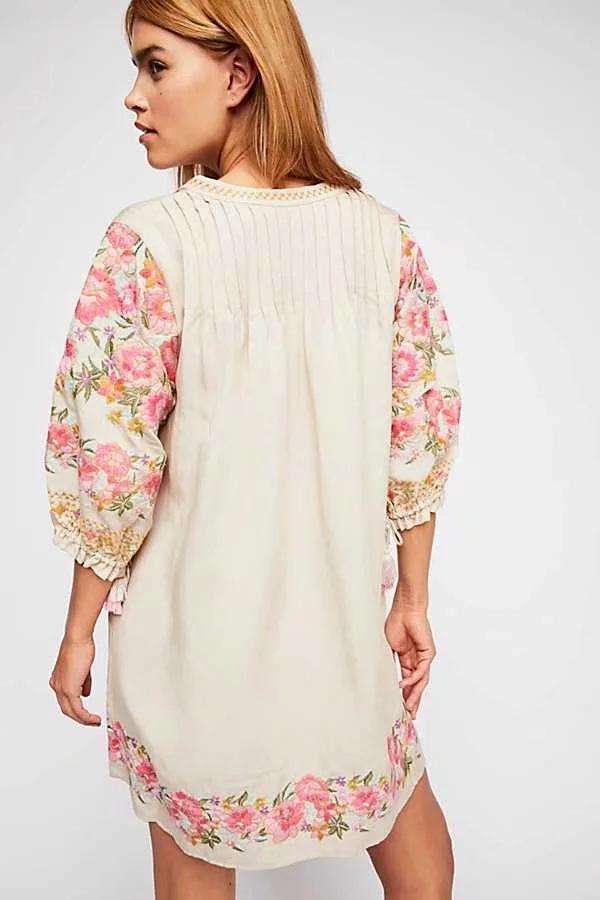 Bohemian embroidered fringed long sleeve Maxi dress