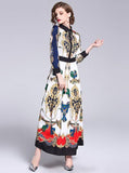 Retro Lapel Print Fashion Versatile Dress