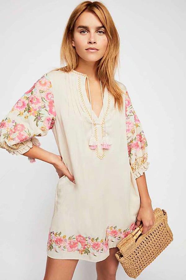 Bohemian embroidered fringed long sleeve Maxi dress