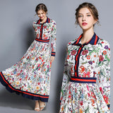 Fashion Floral Print Long Sleeves Maxi Dress