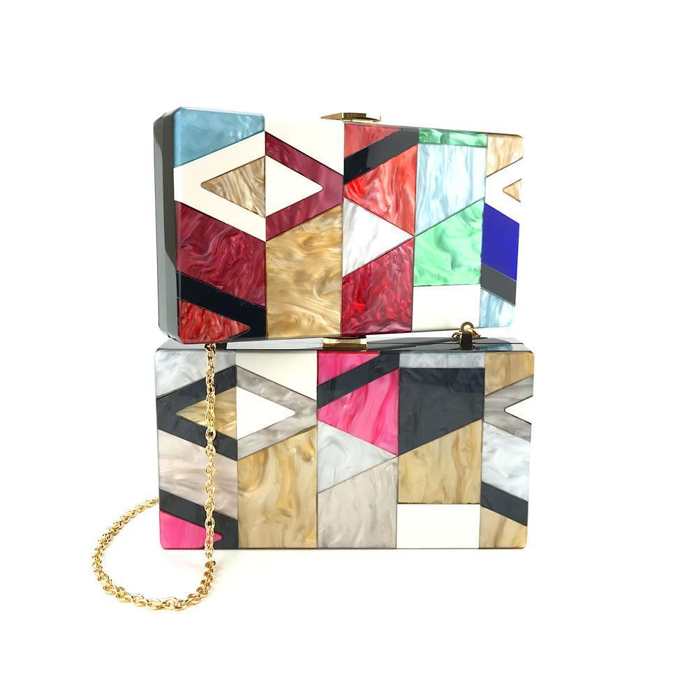 Multicolored Contrast Acrylic Clutch Dinner Bag Shoulder Bag