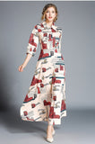 Fashion Lapel Printed Slim Dress