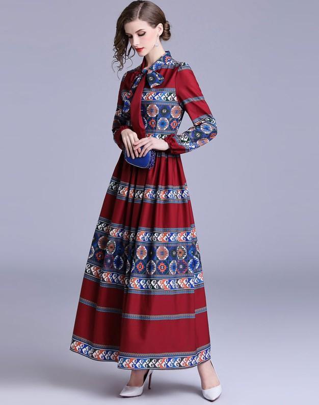 Fashion Printed Long Sleeve Maxi Dress