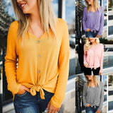 New V-neck Casual Long-sleeved Loose T-shirt