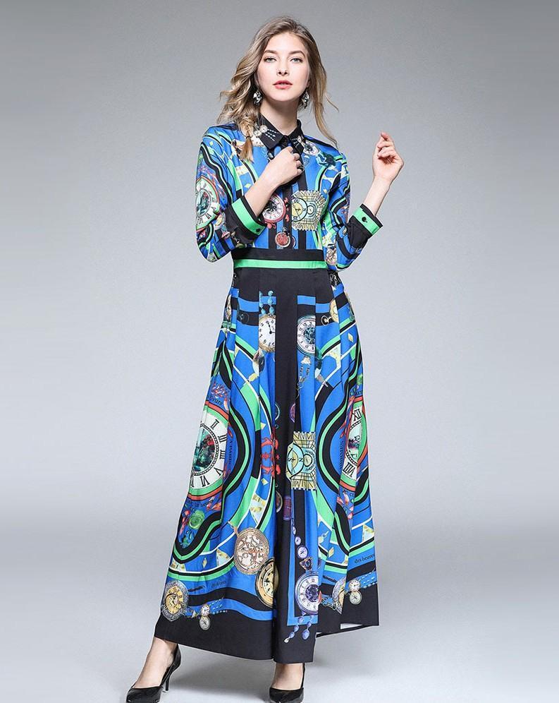 Fashion Floral Print Long Sleeve Maxi Dress