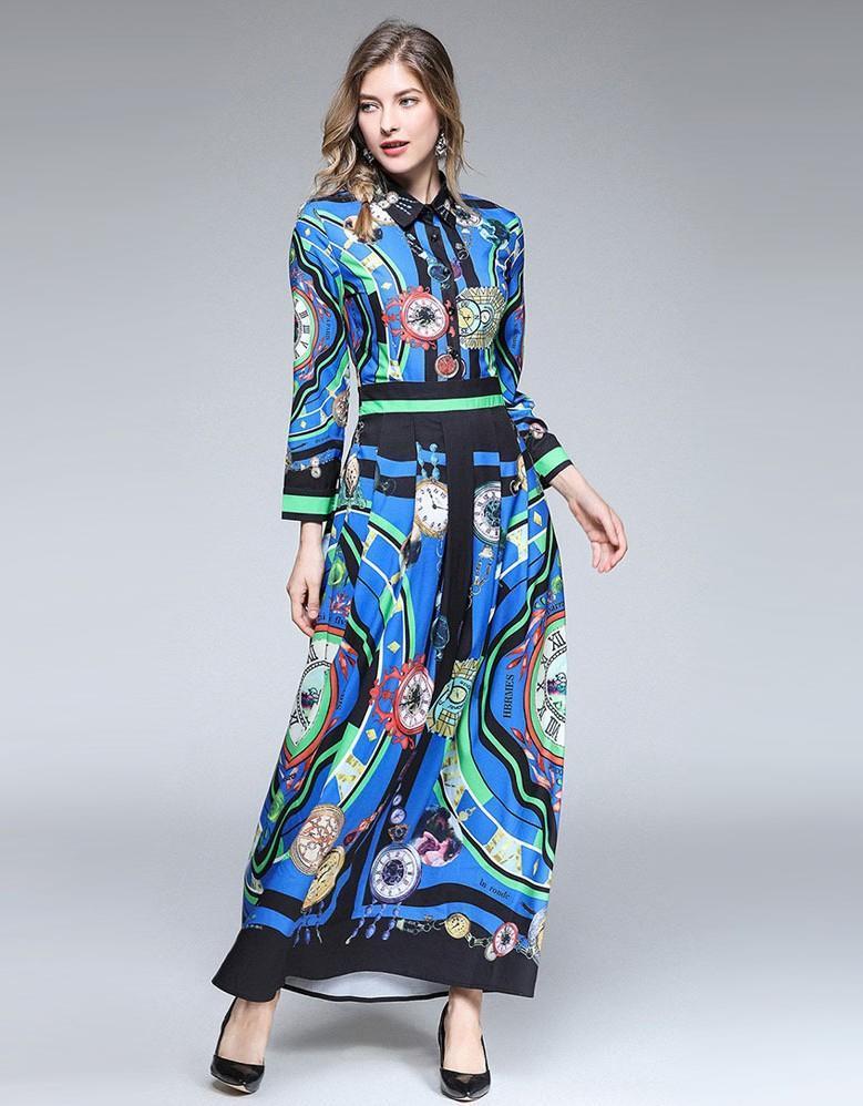 Fashion Floral Print Long Sleeve Maxi Dress