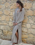 Cotton V-neck Loose Long-sleeved Side Slit Maxi Dress