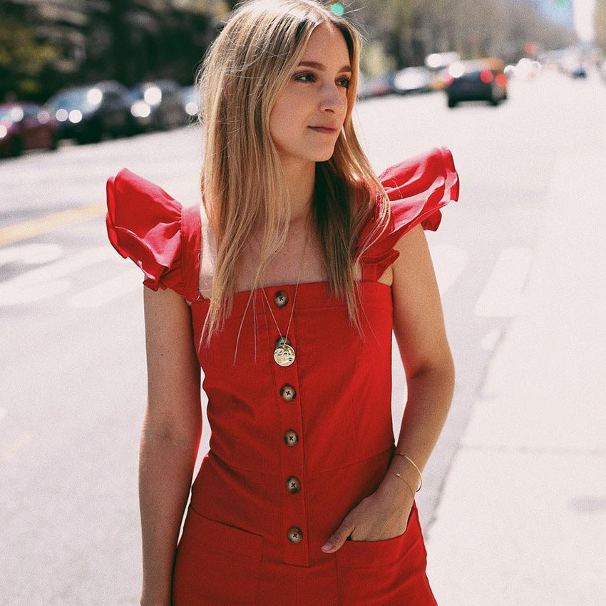 Red Street Style Cotton Jumpsuits