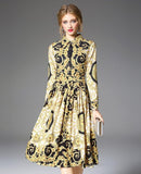 Royal Court Foral Print Long Sleeve Midi Dress