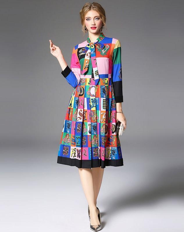 Fashion Long Sleeve Pleated Midi Dress