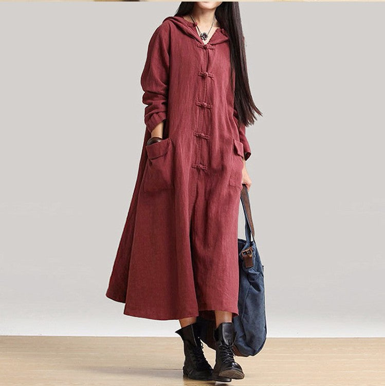 Long-sleeved Cardigan Hooded Loose Dress