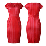 Striped Paneled V-neck Split Back Plus Size Dress M-2XL