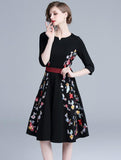 Retro Fashion Embroidery Black Mini Dress