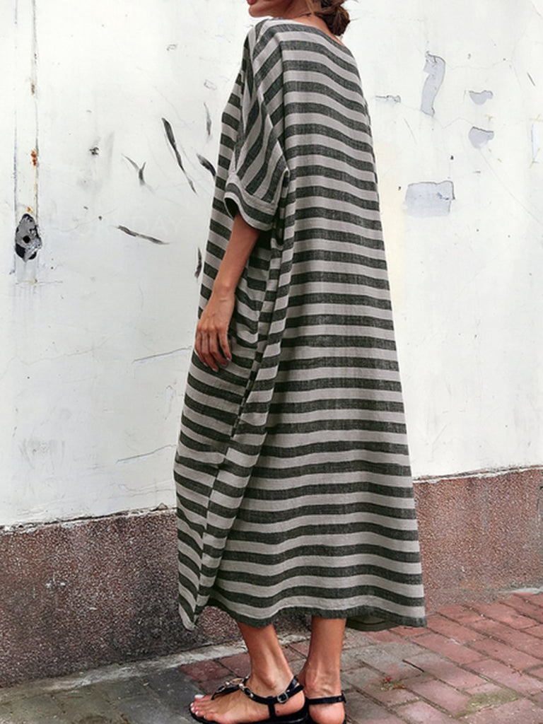 Cusual Loose Striped Summer Maxi Dress