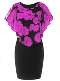 Floral Print Chiffon Wrap Slim Midi Dress S-5XL
