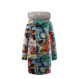 Goddess Graffiti Fur Collar Cotton-padded Coat-6color
