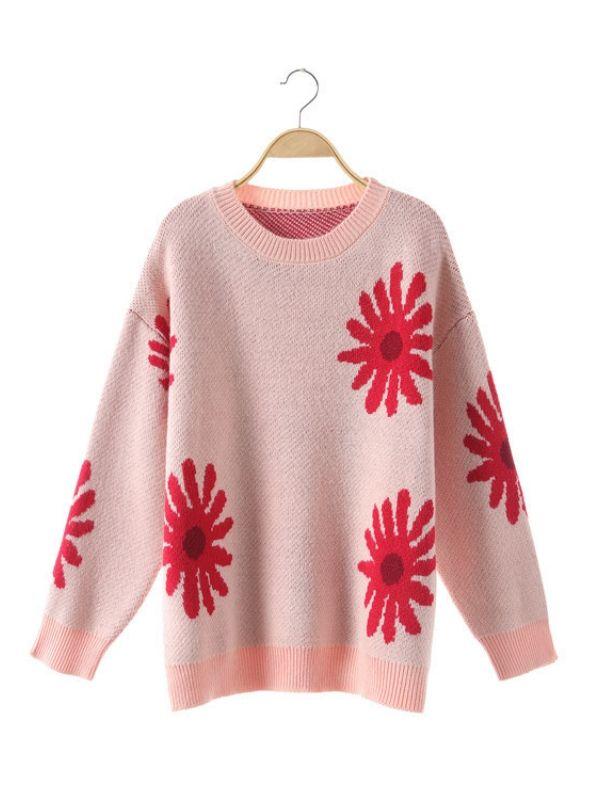 Sweet Sun Flower jersey Long Sleeve Thick  Casual Knitted Sweater