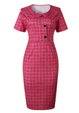 Retro Classic Plaid Pattern Medium Long Short Sleeve Dress M-2XL
