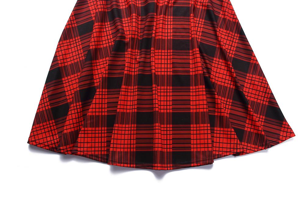 Casual Red Plaid Print Dress M-2XL