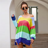 Rainbow Colorblock Loose Long Sleeve Pullover Sweater