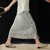 Bamboo Cotton Retro Loose Summer Buckle Striped Skirt