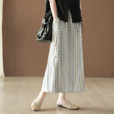 Bamboo Cotton Retro Loose Summer Buckle Striped Skirt