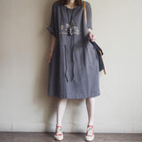Casual Loose Cotton Embroidery Short Sleeve Dress