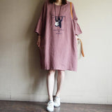 Casual Loose Cotton Linen Embroidery Dress