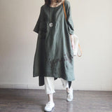 Casual Round Neck Cotton Embroidery Dress