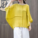 Cotton Linen Batwing Sleeve Loose Blouse