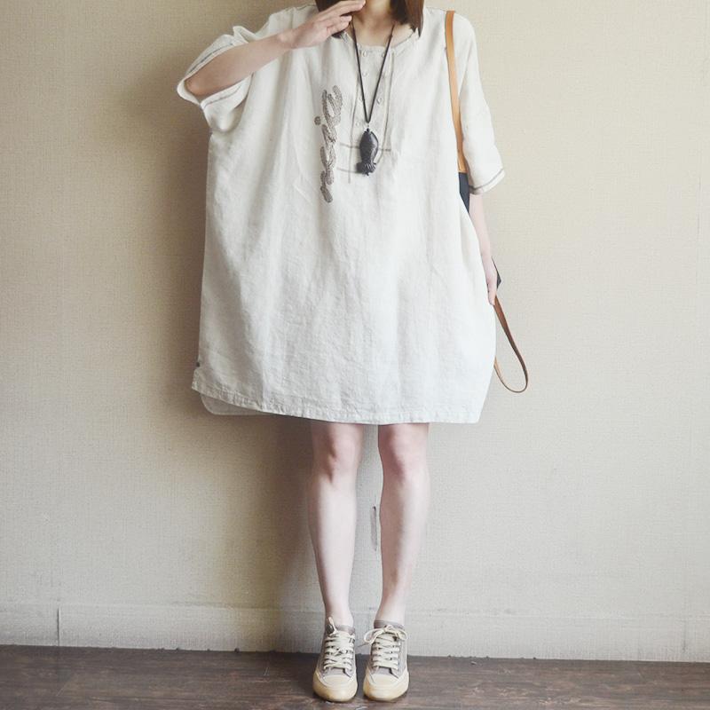 Cotton Linen Casual Short Sleeve Dress