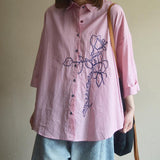 Floral Embroidery Polo Collar Spring Shirt