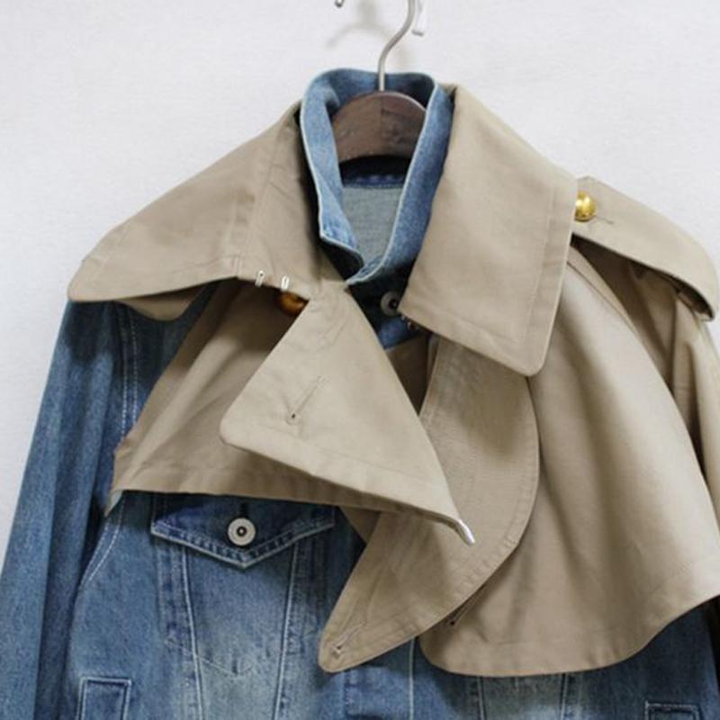 Denim Jacket Long Sleeve Patchwork Contract Color Loose Coats