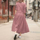 Round Neck Long Sleeves Solid Color Maxi Dress