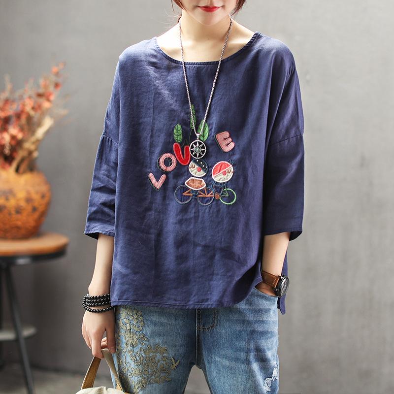 New Vintage Embroidery Casual Loose Blouse
