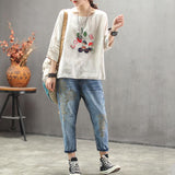 New Vintage Embroidery Casual Loose Blouse