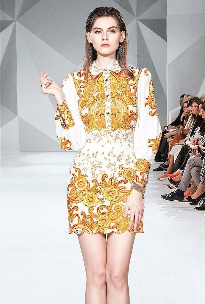 Fashion Lapel Print Long-sleeved Shirt +Skirt Suit Set