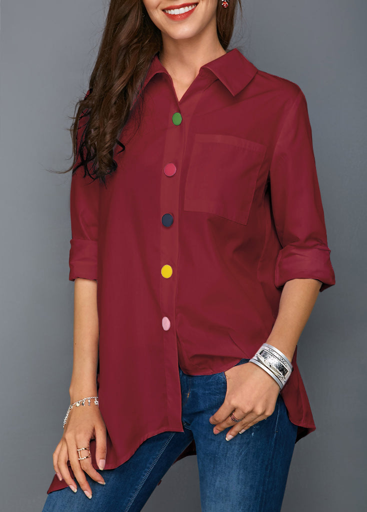 Lapel Irregular Color Button Shirt