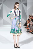 Fashion Lapel Print Long-sleeved Slim Mid-length Dress