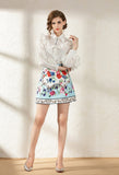 Lapel Long Sleeve Top + Jacquard Skirt