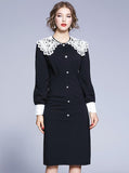 Retro Fashion Black Lace Slim Midi Dress
