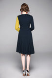 Fashion V-neck Long-sleeved Stitching Irregular Dress