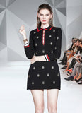 Fashion Embroidered Lapel Long Sleeve Knit Dress