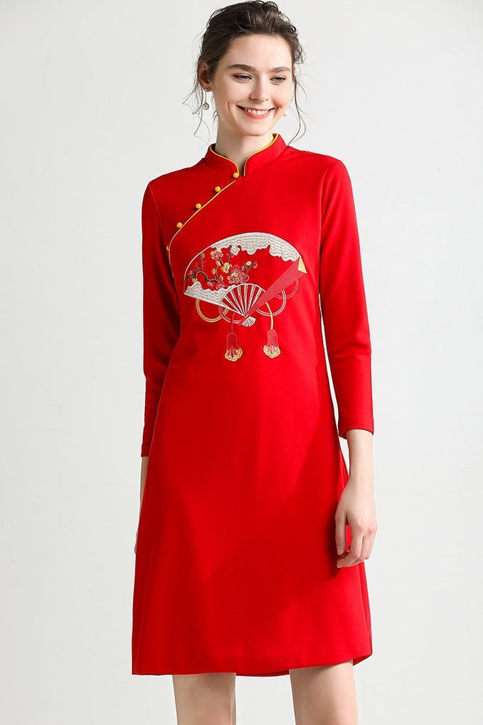 Heavy-duty Embroidery Improved Cheongsam Midi Dress