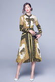 Fashion Royal Court Long Sleeve Printed Mid-length Dress