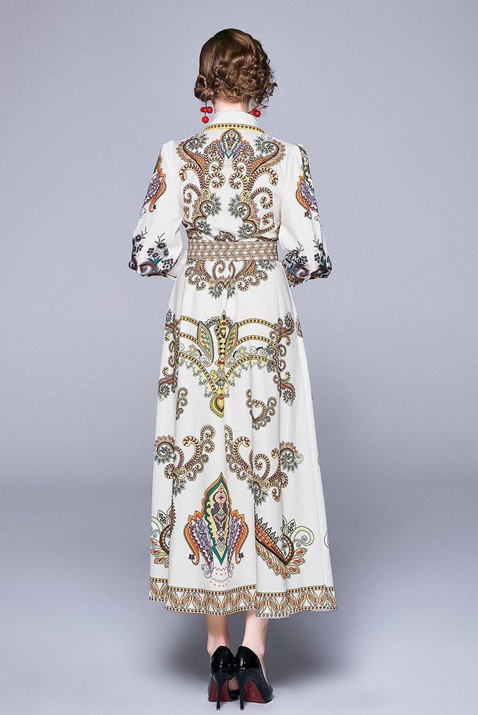 Vintage Court Print Fashion Wild Cardigan Dress