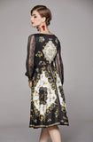 Fashion Round Neck Lace Stitching Print Dress