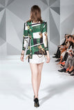 Lapel Fashion Print Long Sleeve Top + Irregular Skirt