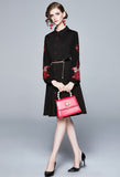 Lapel Embroidered Long Sleeve Slim Mid-A Dress