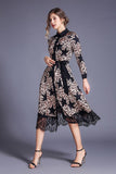 Lapel Leopard Print Long Sleeve Slim Midi Dress